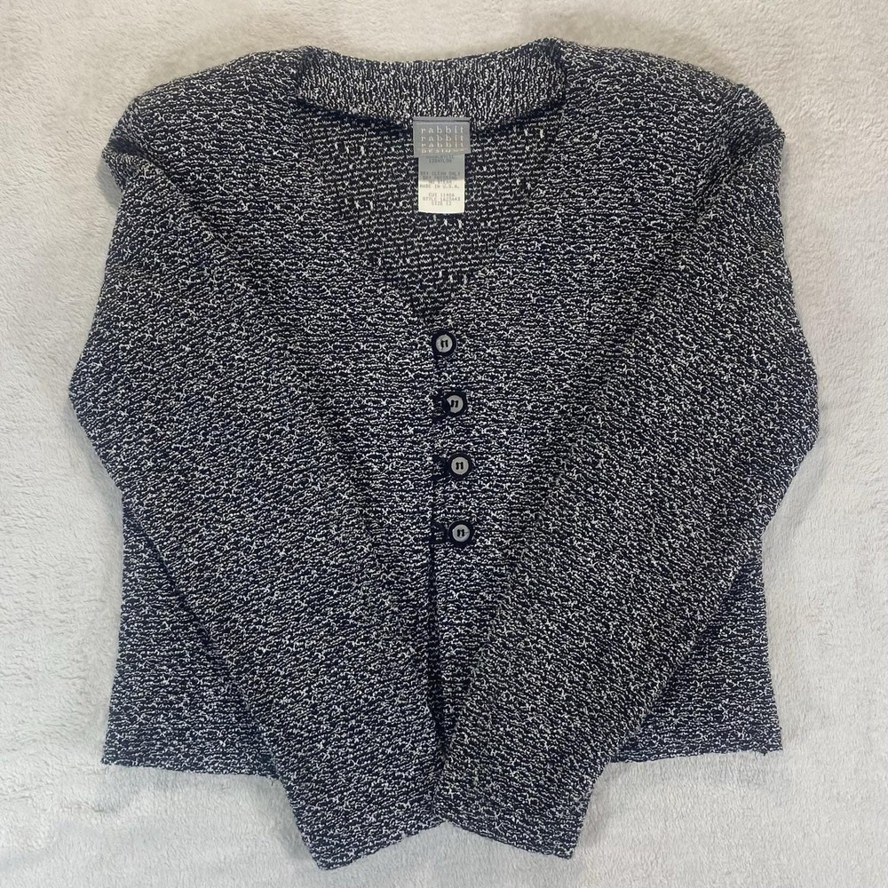 Rabbit Rabbit Rabbit Black White Tweed Button Blazer Vtg Women's 12‎ USA